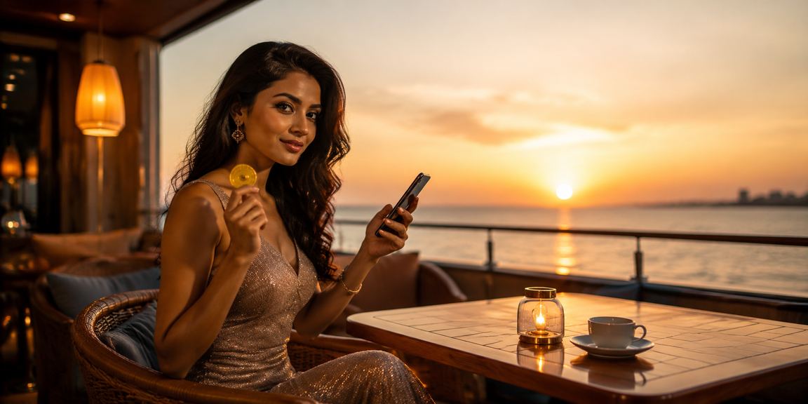 Young Indian woman registering on mobile casino app